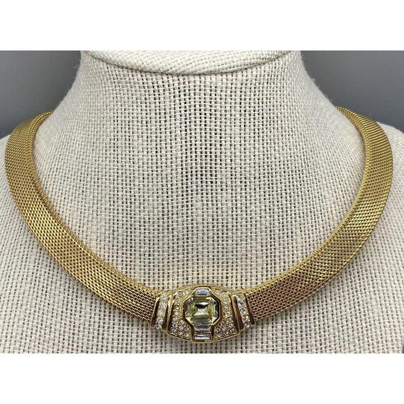 Vintage Rare CHRISTIAN DIOR Rhinestones Choker Collar Snake Gold Tone Necklace - Picture 1 of 16